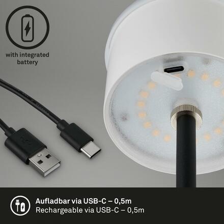 BRILONER LED nabíjecí stolní lampa 38 cm 2,6W 280lm antická stříbrná IP44 BRILO 7438-214