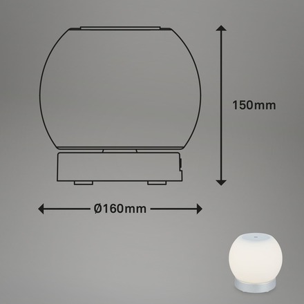 BRILONER LED bateriové stolní svítidlo, pr.16 cm, LED modul, 3W, 350 lm, matný chrom IP44 BRILO 7439-014