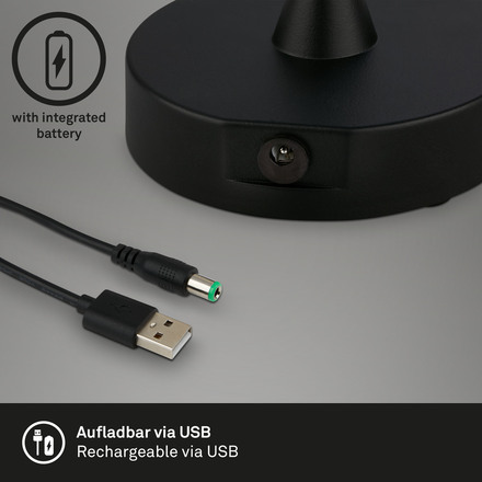 BRILONER LED bateriové stolní svítidlo, pr.12,5 cm, LED modul, 3W, 350 lm, černá IP44 BRILO 7443-015