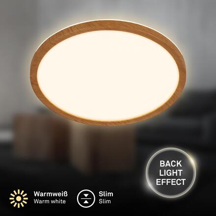 BRILONER Tava Wood LED stropní svítidlo, přímé a nepřímé osvětlení, ploché, imitace dřeva, kruhové 29 cm 7450314