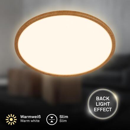 BRILONER Tava Wood LED stropní svítidlo, přímé a nepřímé osvětlení, ploché, imitace dřeva, kruhové 42 cm 7451314