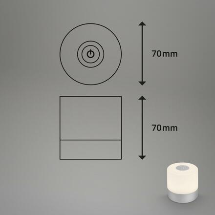 BRILONER LED nabíjecí stolní lampa, 7 cm, USB-C, 2W, 150lm, matný chrom IP44 BRILO 7461014