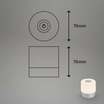 BRILONER LED nabíjecí stolní lampa, 7 cm, USB-C, 2W, 150lm, matný chrom IP44 BRILO 7461014
