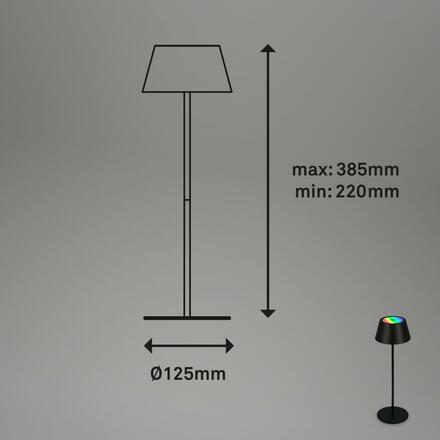 BRILONER LED RGB nabíjecí stolní lampa 38 cm 2,6W 200lm černá IP44 BRILO 7466015