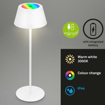 BRILONER LED RGB nabíjecí stolní lampa 38 cm 2,6W 200lm bílé BRILO 7466016