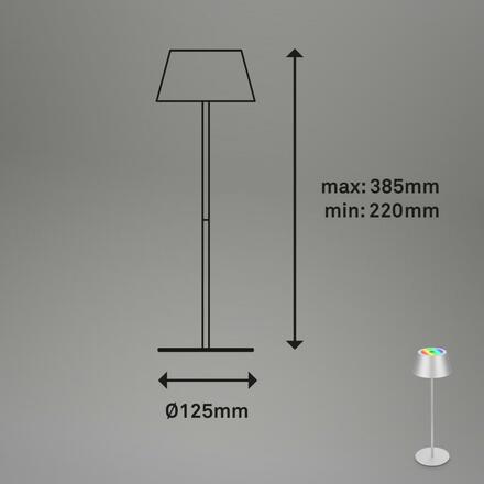 BRILONER LED RGB nabíjecí stolní lampa 38 cm 2W 200lm chrom IP44 BRILO 7466018