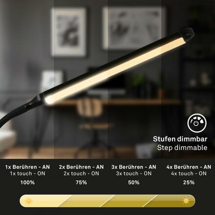 BRILONER LED stolní lampa, 37 cm, paměť, 6W, 600lm, černá BRILO 7472015