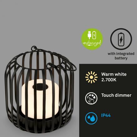 BRILONER LED nabíjecí stolní lampa, 13 cm, 2W, 150lm černá-zlatá BRILO 7479015