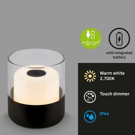 BRILONER LED nabíjecí stolní lampa, 10 cm, 2W, 150lm černá BRILO 7483015