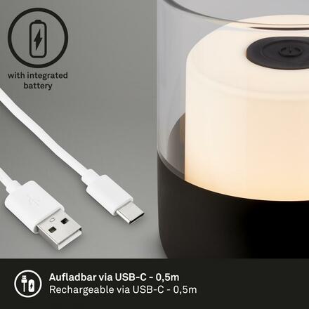 BRILONER LED nabíjecí stolní lampa, 10 cm, 2W, 150lm černá BRILO 7483015