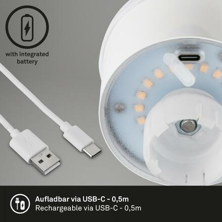 BRILONER LED nabíjecí stolní lampa, 11 cm, USB-C, 2,6W, 280lm, černá BRILO 7485015