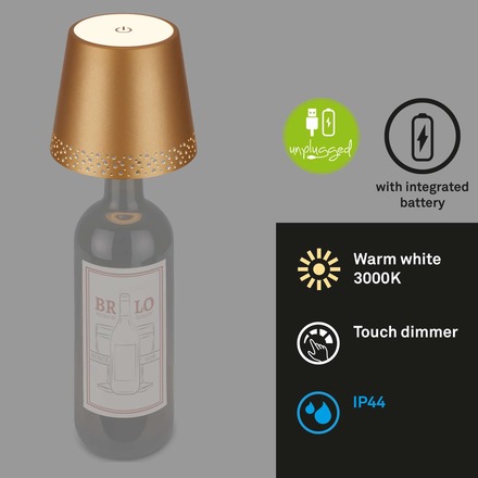 BRILONER LED nabíjecí stolní lampa, 11 cm, USB-C, 280lm, zlatá BRILO 7485017