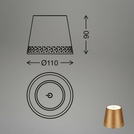 BRILONER LED nabíjecí stolní lampa, 11 cm, USB-C, 280lm, zlatá BRILO 7485017