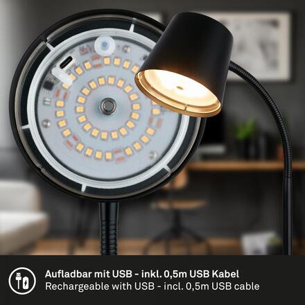 BRILONER Biwo LED bezdrátová stolní lampička, stmívatelná, nastavitelná, černá 7502015