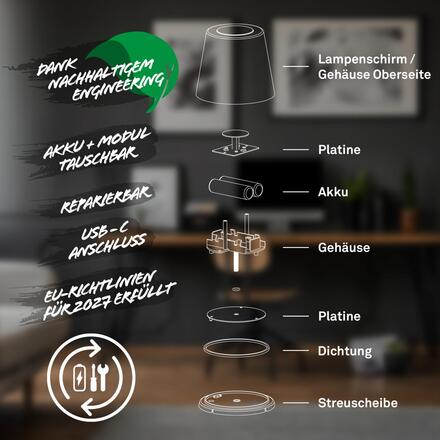 BRILONER Biwo LED bezdrátová stolní lampička, stmívatelná, nastavitelná, bílá 7502016