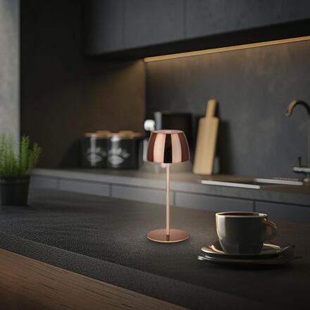 BRILONER LED nabíjecí stolní lampička Serina Mini, bezdrátová, 20cm, IP44, 2,5W, stmívatelné, dotykový vypínač, měď 7503013