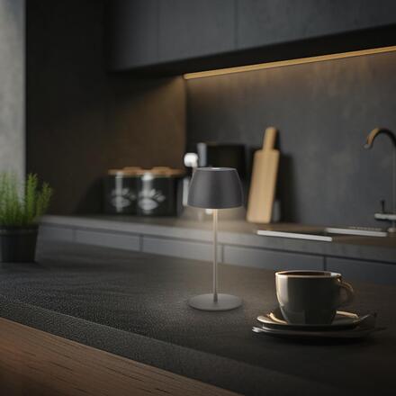 BRILONER LED nabíjecí stolní lampička Serina Mini, bezdrátová, 20cm, IP44, 2,5W, stmívatelné, dotykový vypínač, antracit 7503015