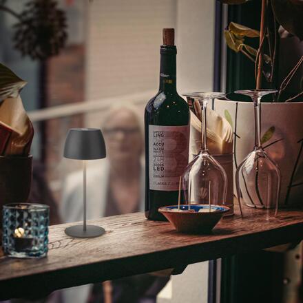 BRILONER LED nabíjecí stolní lampička Serina Mini, bezdrátová, 20cm, IP44, 2,5W, stmívatelné, dotykový vypínač, antracit 7503015