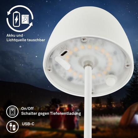 BRILONER LED nabíjecí stolní lampička Serina Mini, bezdrátová, 20cm, IP44, 2,5W, stmívatelné, dotykový vypínač, bílé 7503016