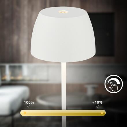 BRILONER LED nabíjecí stolní lampička Serina Mini, bezdrátová, 20cm, IP44, 2,5W, stmívatelné, dotykový vypínač, bílé 7503016