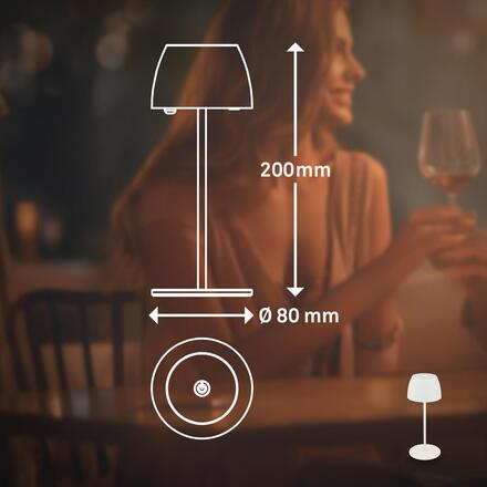 BRILONER LED nabíjecí stolní lampička Serina Mini, bezdrátová, 20cm, IP44, 2,5W, stmívatelné, dotykový vypínač, bílé 7503016