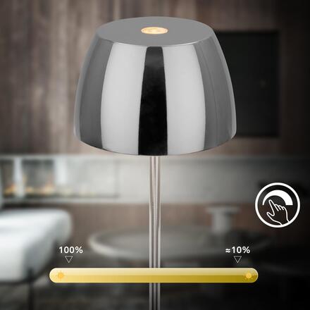 BRILONER LED nabíjecí stolní lampička Serina Mini, bezdrátová, 20cm, IP44, 2,5W, stmívatelné, dotykový vypínač, chrom 7503018
