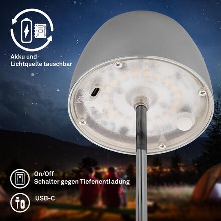 BRILONER LED nabíjecí stolní lampička Serina Mini, bezdrátová, 20cm, IP44, 2,5W, stmívatelné, dotykový vypínač, chrom 7503018
