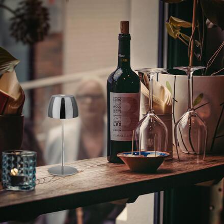 BRILONER LED nabíjecí stolní lampička Serina Mini, bezdrátová, 20cm, IP44, 2,5W, stmívatelné, dotykový vypínač, chrom 7503018