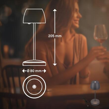 BRILONER Serina Mini LED stolní lampička bezdrátová IP44, stmívatelné, s nabíjecí základnou, antracit 7504015