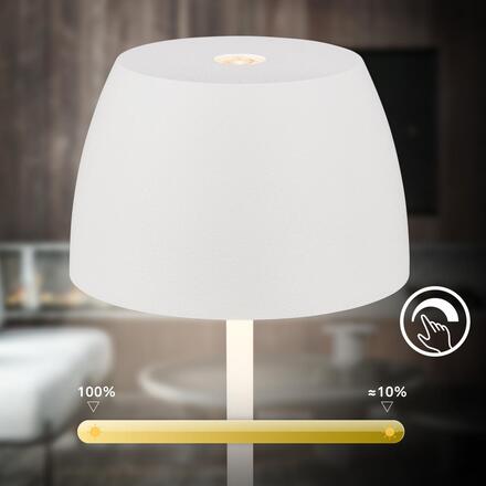 BRILONER Serina Mini LED stolní lampička bezdrátová IP44, stmívatelné, s nabíjecí základnou, bílé 7504016