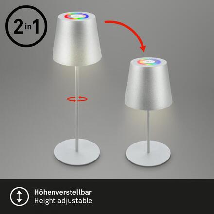 BRILONER Kiki stolní lampička bezdrátová, dotykový vypínač, pestrobarevné RGB+W světlo, nastavitelná výška, matný chrom 7507014