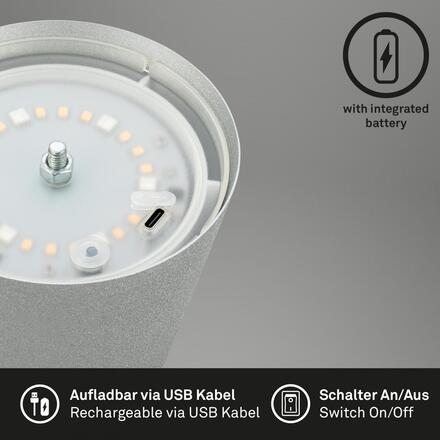 BRILONER Kiki stolní lampička bezdrátová, dotykový vypínač, pestrobarevné RGB+W světlo, nastavitelná výška, matný chrom 7507014