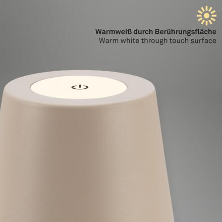 BRILONER Kiki stolní lampička bezdrátová, dotykový vypínač, nastavitelná výška, stmívatelné, nabíjecí, béžová 7508011