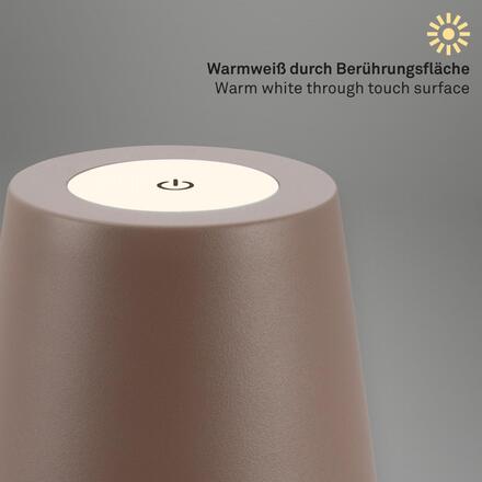 BRILONER Kiki stolní lampička bezdrátová, dotykový vypínač, nastavitelná výška, stmívatelné, nabíjecí, písková hnědá 7508012