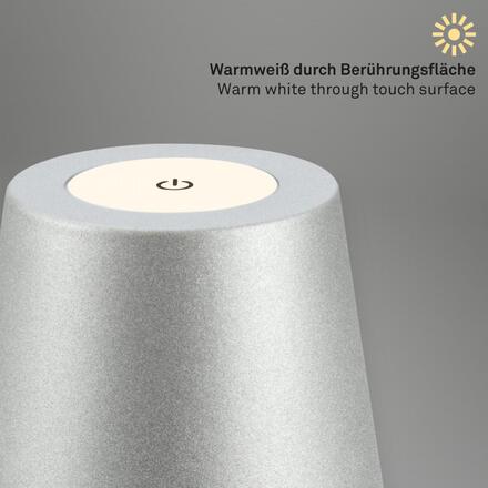 BRILONER Kiki stolní lampička bezdrátová, dotykový vypínač, nastavitelná výška, stmívatelné, nabíjecí, matný chrom 7508014