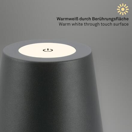 BRILONER Kiki stolní lampička bezdrátová, dotykový vypínač, nastavitelná výška, stmívatelné, nabíjecí, antracit 7508015