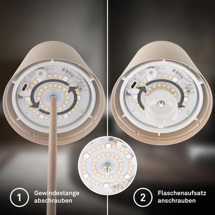 BRILONER Calida 3 v 1 RGBW stolní lampička bezdrátová IP44, stmívatelné, dotykový vypínač, béžová 7510011