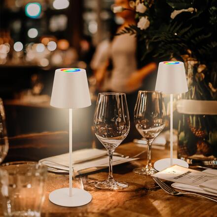 BRILONER Calida 3 v 1 RGBW stolní lampička bezdrátová IP44, stmívatelné, dotykový vypínač, béžová 7510011