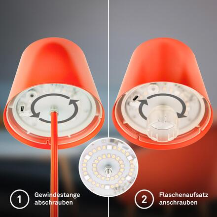 BRILONER Calida stolní lampička - 2,5W, 200lm, nabíjecí, LED, stmívatelné, RGBW, uchycení na láhev, oranžová 7510012
