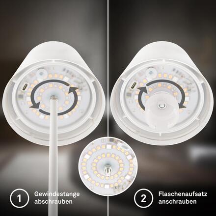 BRILONER Calida 3 v 1 RGBW LED stolní lampička bezdrátová IP44, stmívatelné, dotykový vypínač, bílá 7510016