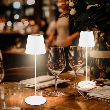 BRILONER Calida 3 v 1 RGBW LED stolní lampička bezdrátová IP44, stmívatelné, dotykový vypínač, bílá 7510016