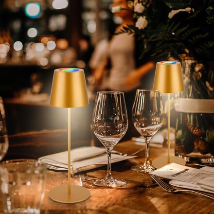 BRILONER Calida 3 v 1 RGBW LED stolní lampička bezdrátová IP44, stmívatelné, dotykový vypínač, zlatá 7510017