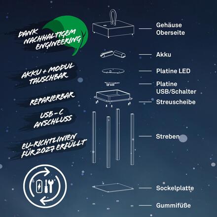 BRILONER Luca LED bezdrátová lucerna IP44, stmívatelná, dotykový vypínač, černá 7511015