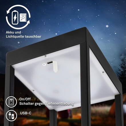 BRILONER Luca LED bezdrátová lucerna IP44, stmívatelná, dotykový vypínač, černá 7511015