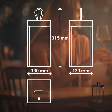 BRILONER Luca LED bezdrátová lucerna IP44, stmívatelná, dotykový vypínač, černá 7511015