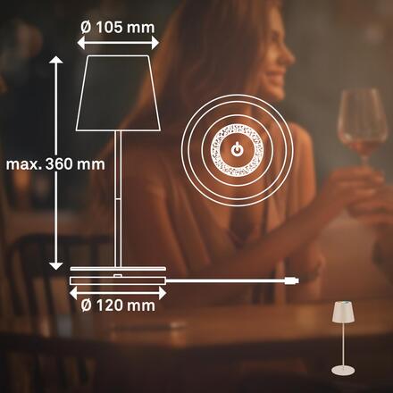 BRILONER Cilano RGBW stolní lampa na baterie IP44, stmívatelná, vč. nabíjecí základny, béžová 7517011