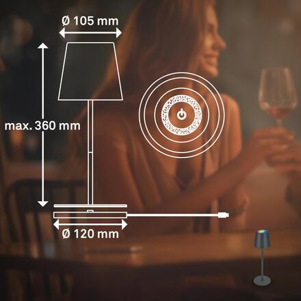 BRILONER Cilano RGBW stolní lampa na baterie IP44, stmívatelné, s nabíjecí základnou, antracit 7517015
