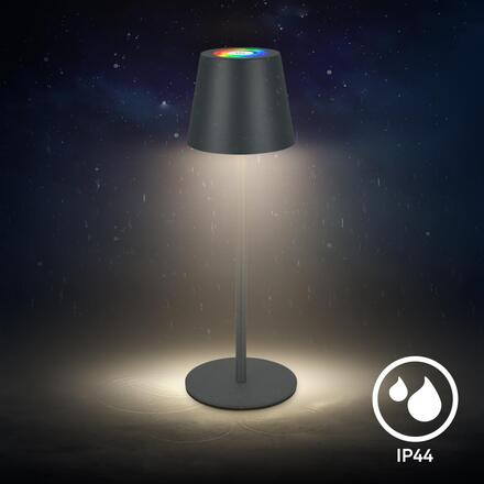BRILONER Cilano RGBW stolní lampa na baterie IP44, stmívatelné, s nabíjecí základnou, antracit 7517015