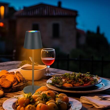 BRILONER Cilano RGBW stolní lampa na baterie IP44, stmívatelné, s nabíjecí základnou, antracit 7517015