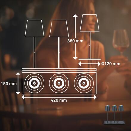 BRILONER Cilano 3ks RGBW stolní bezdrátová lampa, vč. nabíjecí základny, IP44, antracit 7517035